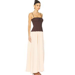 WeWoreWhat Women’s Maxi Dress Size 6 Brown Beige Ruffle Corset Spaghetti Strap